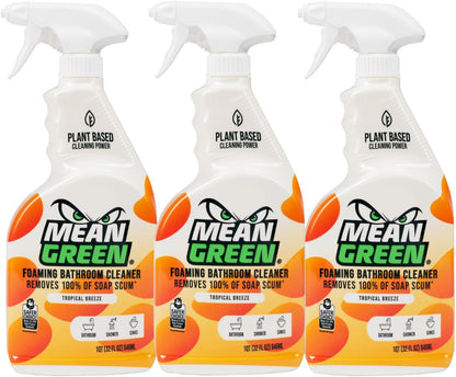 Mean Green Foaming Bathroom Cleaner Spray, Tropical Breeze, 32 oz – Removes 100% of Soap Scum, Shower, Tile, Sink & Bathroom Surfaces
