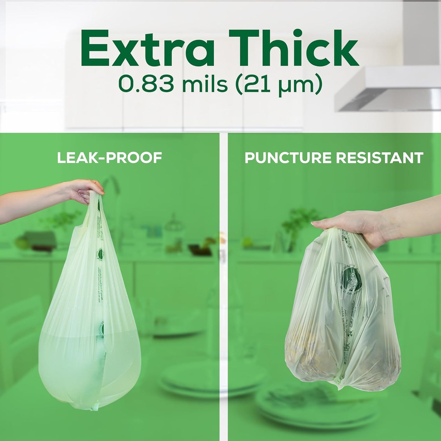 (Include 10 Bonus Bags) ANECO 100% Compostable Waste Bags 2.6 Gallon, Extra Thick Kitchen Small Compost Bags for Countertop Bin, 110 Count (100 + 10 Extra)