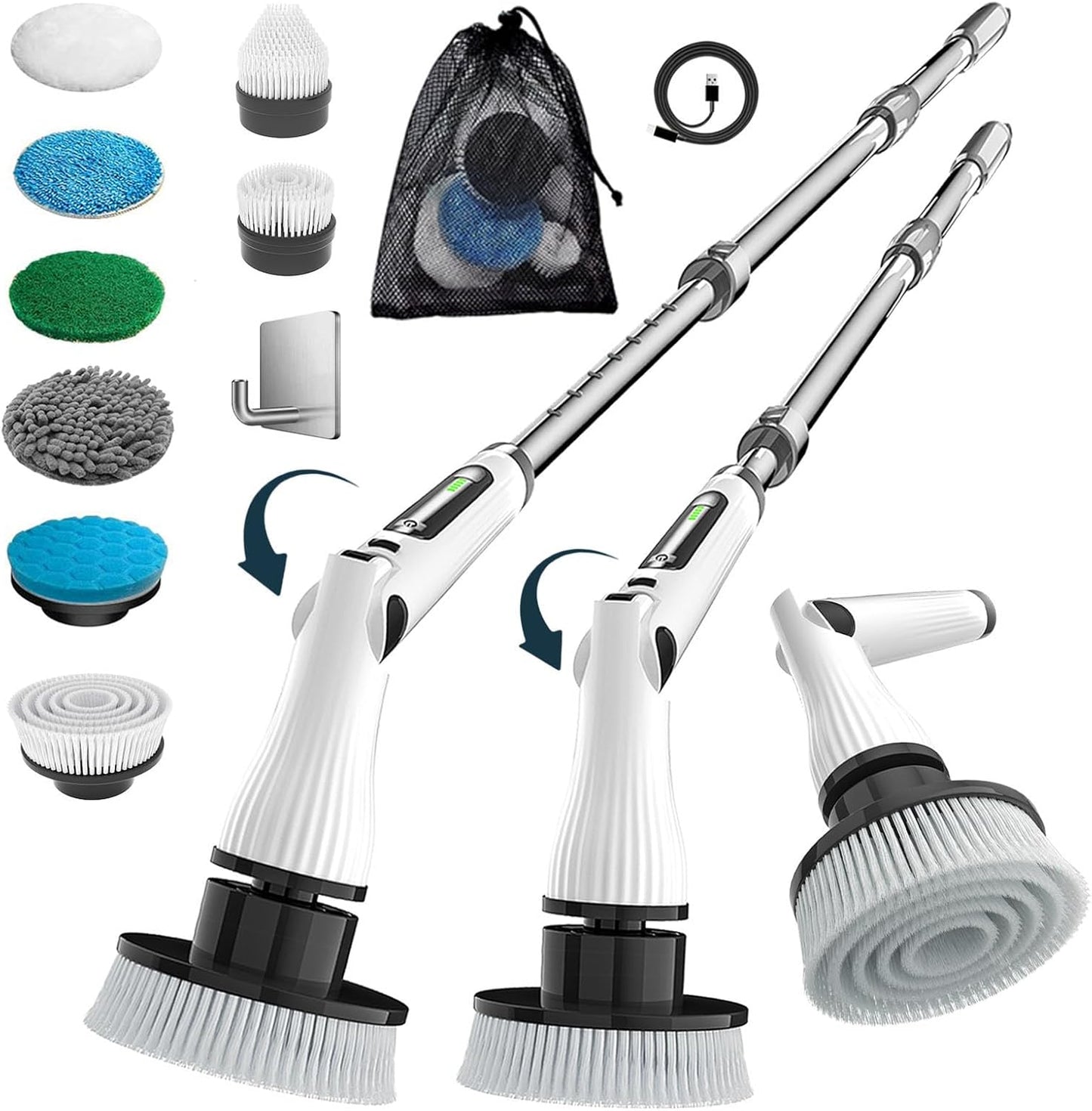MGLSDeet Electric Spin Scrubber Scrub Brush, Rechargeable Cleaning Brush with 8 in 1 Replaceable Brush Heads, Cordless Power Spin Scrubber 90Mins for Bathroom Shower Bathtub Glass Car
