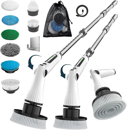 MGLSDeet Electric Spin Scrubber Scrub Brush, Rechargeable Cleaning Brush with 8 in 1 Replaceable Brush Heads, Cordless Power Spin Scrubber 90Mins for Bathroom Shower Bathtub Glass Car