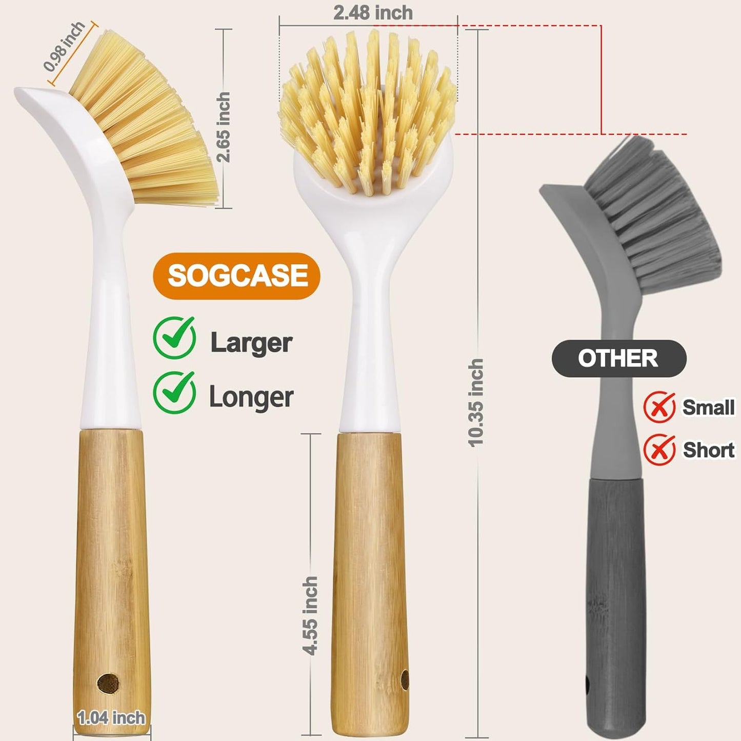 Dish Brush with Handle,Kitchen Scrub Brushes for Cleaning, Dish Scrubber with Stiff Bristles for Sink, Pots, Pans, 1 Pack