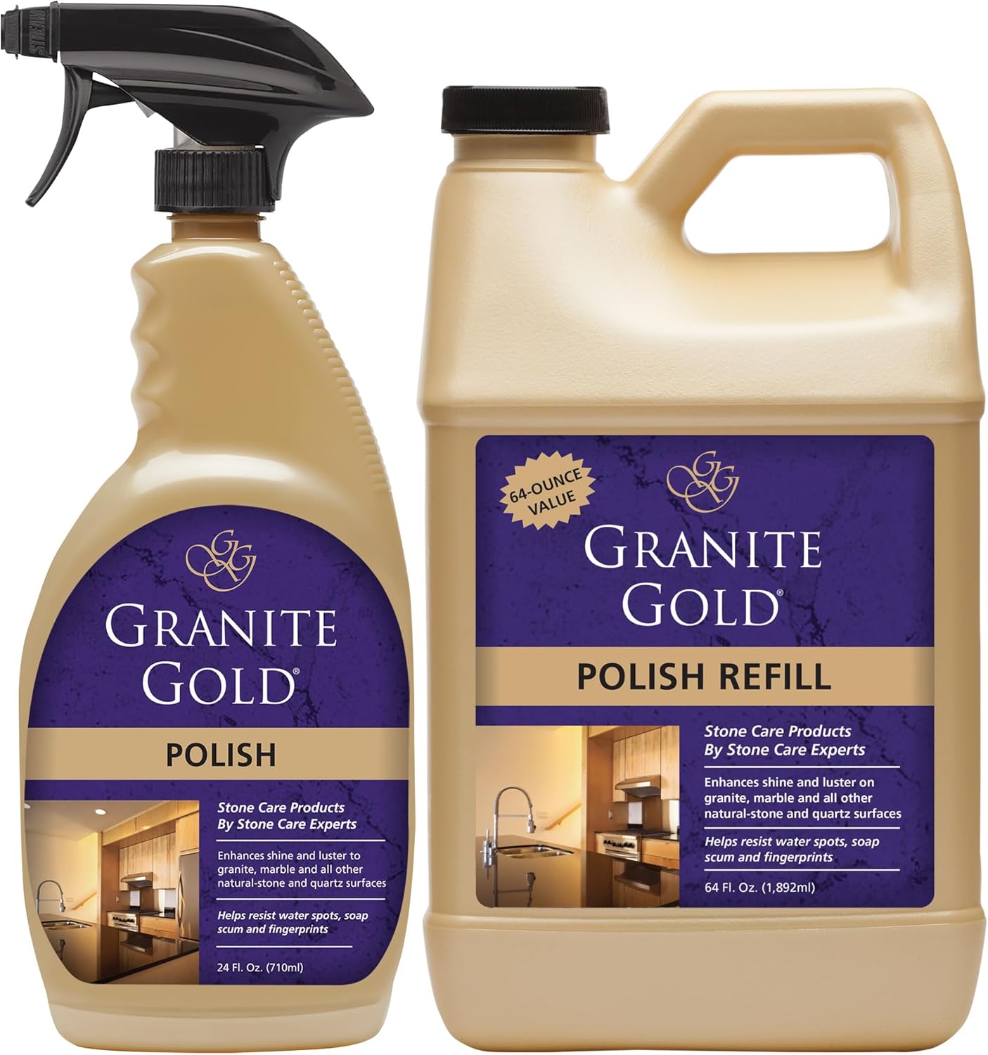 Granite Gold Polish Spray, Streak-Free Shine for Granite, Quartz, Marble, Travertine, Natural Stone Countertops, 24 Fl Oz (Pack of 1)