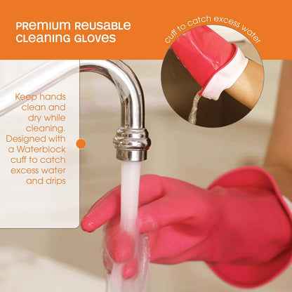 Casabella Premium Waterblock Reusable Household Cleaning Gloves, Medium