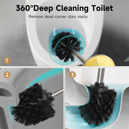 Bronze Toilet Brush and Holder，Extra Long Handled Toilet Brush for Bathroom，Stainless Steel Heavy Duty Toilet Bowl Brush,Deep Cleaning Modern Toilet Cleaner Brush -Space Saving, Covered Brush, Durable