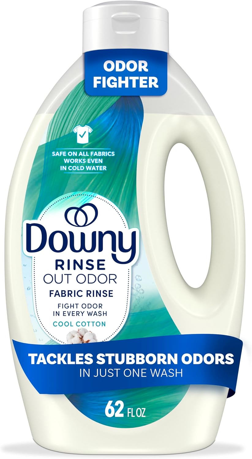 Downy Rinse Laundry Odor Remover, Cool Cotton Scent, 48 fl oz, Fabric Softener And Laundry Odor Removal Rinse, Fights Odors At The Source, HE Compatible