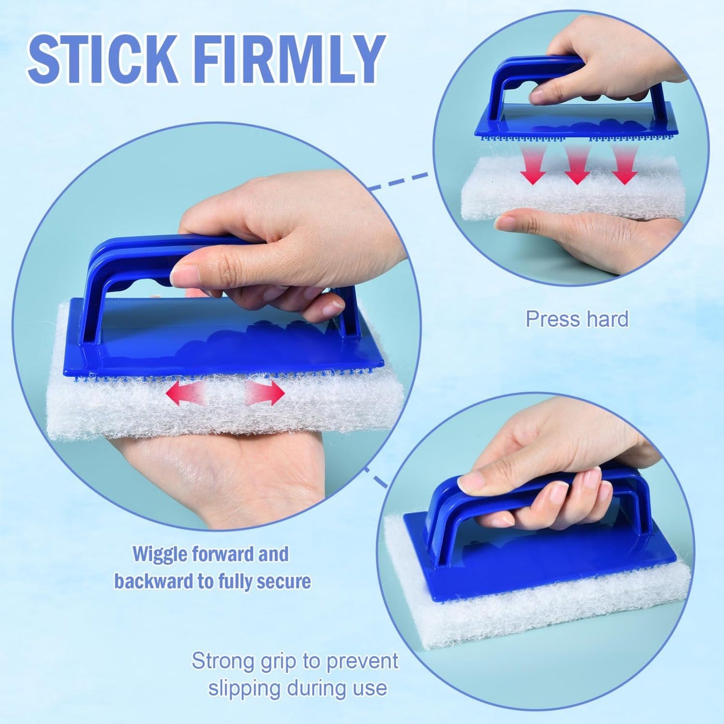 YoleShy Handled Scrubber Set, Non-Scratch Bathroom Scrubbing Pads, Bathtub Scrubber with Handle, Reusable Cleaning Sponge for Shower Tile, Bathtube, Sink, Spas Tubs & Swimming Pool Step
