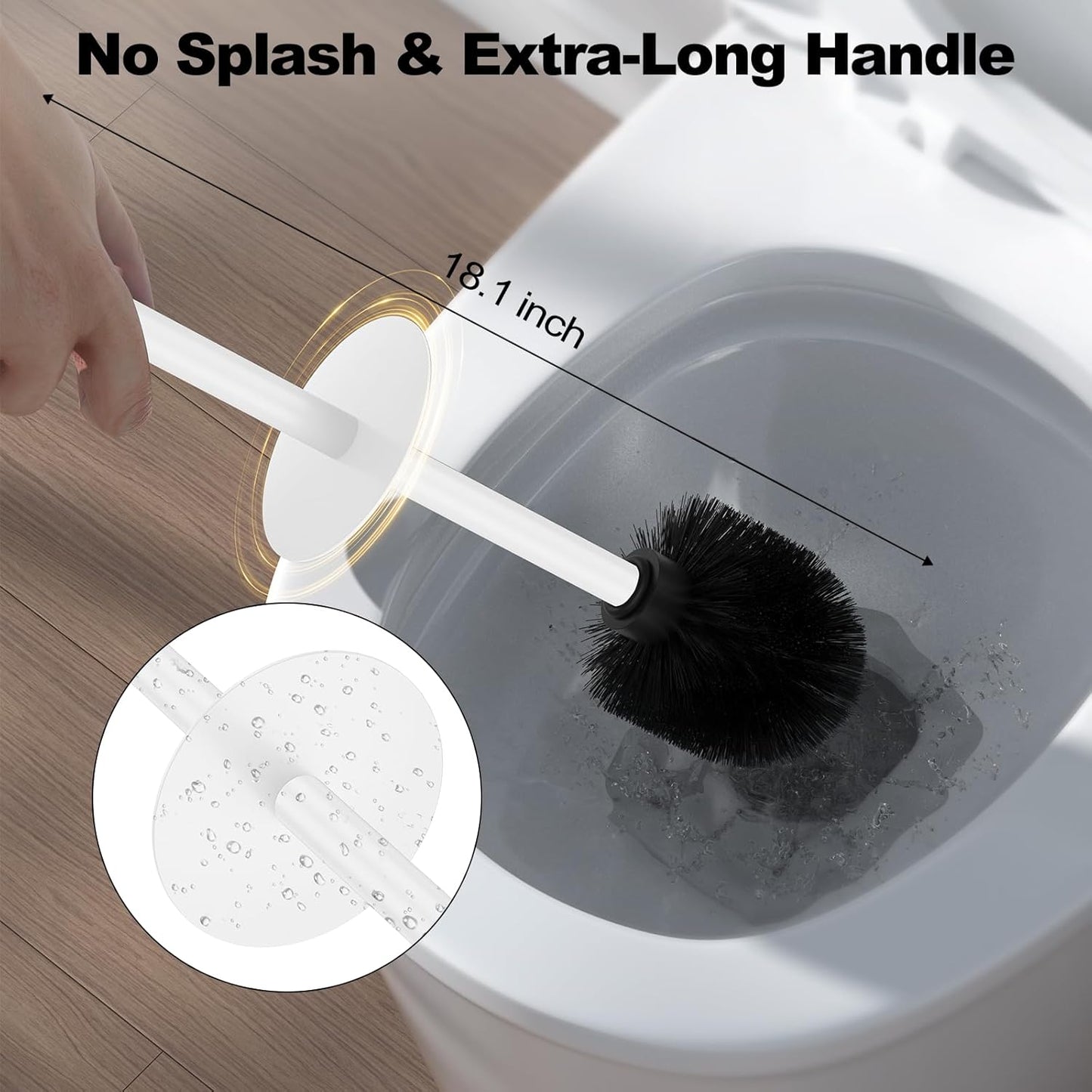 Bronze Toilet Brush and Holder Set，Stainless Steel Heavy Duty Toilet Bowl Brush，Extra Long Handled Modern Toilet Cleaner Brush, Removable Inner Bowl, and Splash Protection