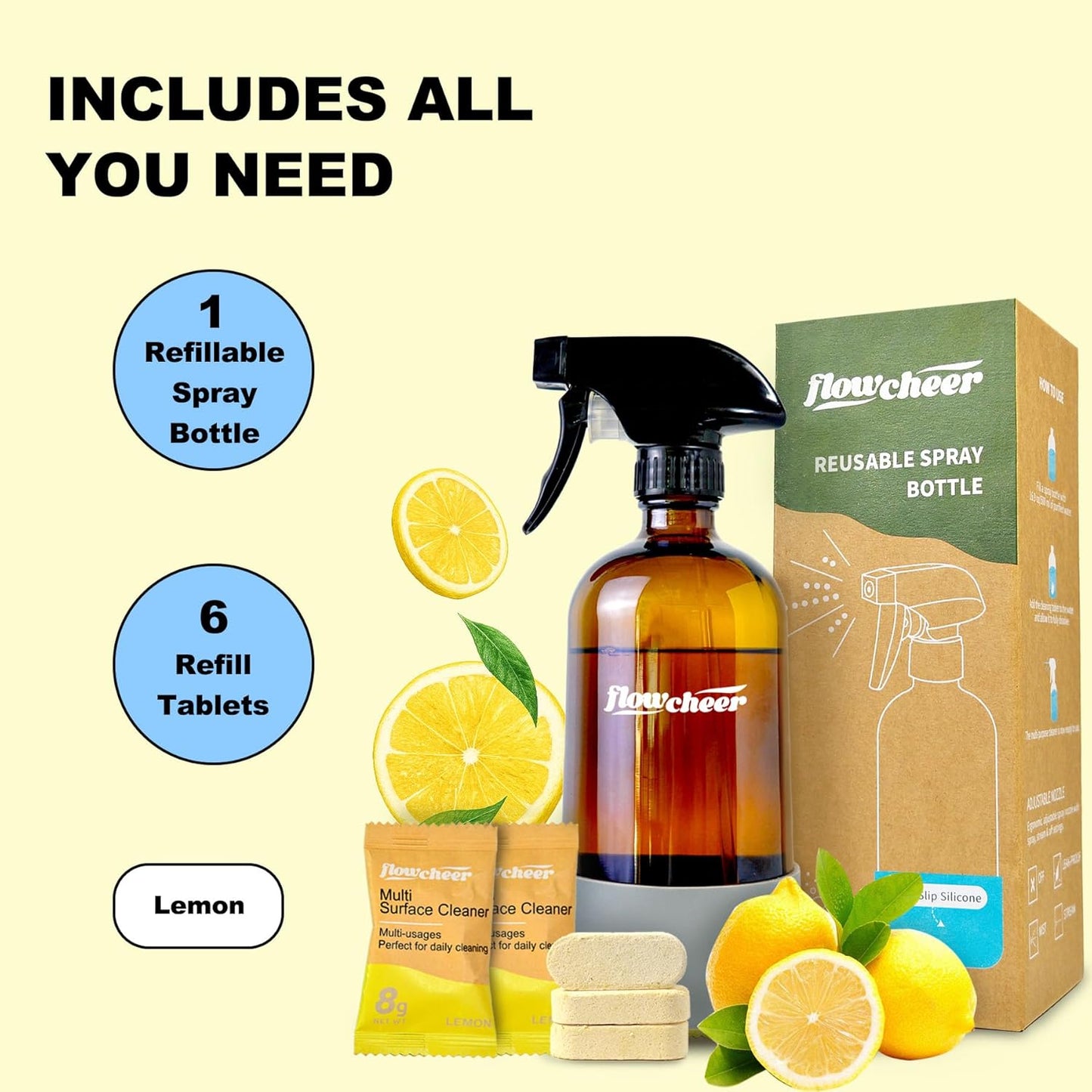 flowcheer Multi Surface Cleaner Refills -All Purpose Cleaning Tablets-Makes 192 fl oz(12 x 16 Fl oz) Bottles of Spray Cleaner for Household&Kitchen Cleaning-Lavender Scent(Not Included Bottles)