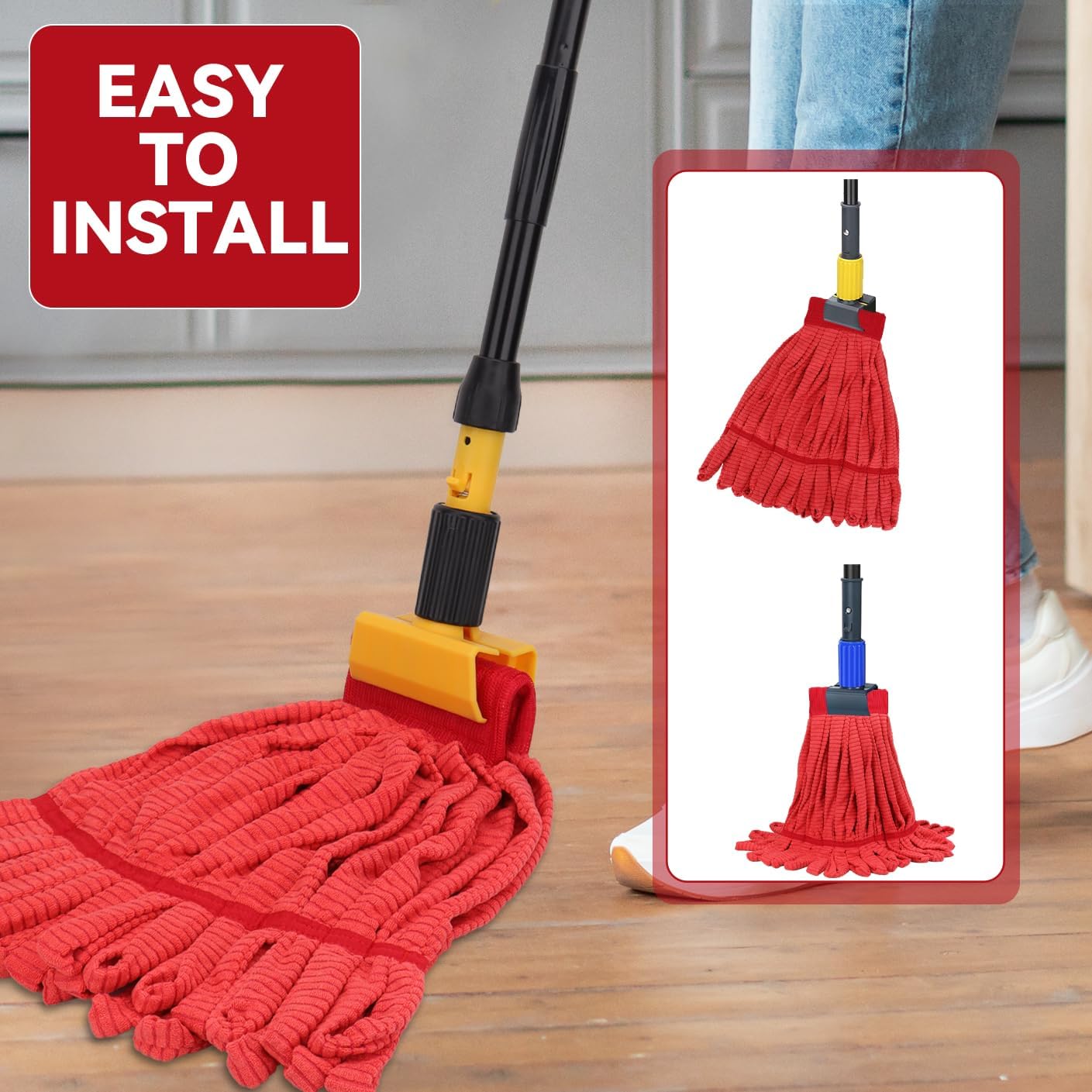 Heavy Duty Commercial Mop Head Replacement Microfiber Tube Mop Heads for Floor Cleaning: 3 Packs Looped End Wet Mop Head Refill for Home Commercial Industrial Use (Yellow)