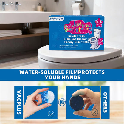 2-in-1 Toilet Cleaning Tablets (48 Pack) - 16 Effervescent Toilet Bowl Stain Remover and 32 Blue White Toilet Tank Cleaner Tablets - Limescale Removal for Septic System