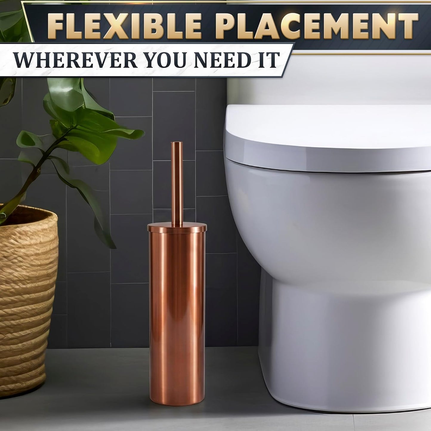 Stylish Stainless Steel Toilet Brush and Holder Set - Silver Toilet Bowl Brush and Holder with Splash Cover, Sturdy Bristles, Corrosion & Scratch Resistant - Elegant Design, Effective Deep Cleaning