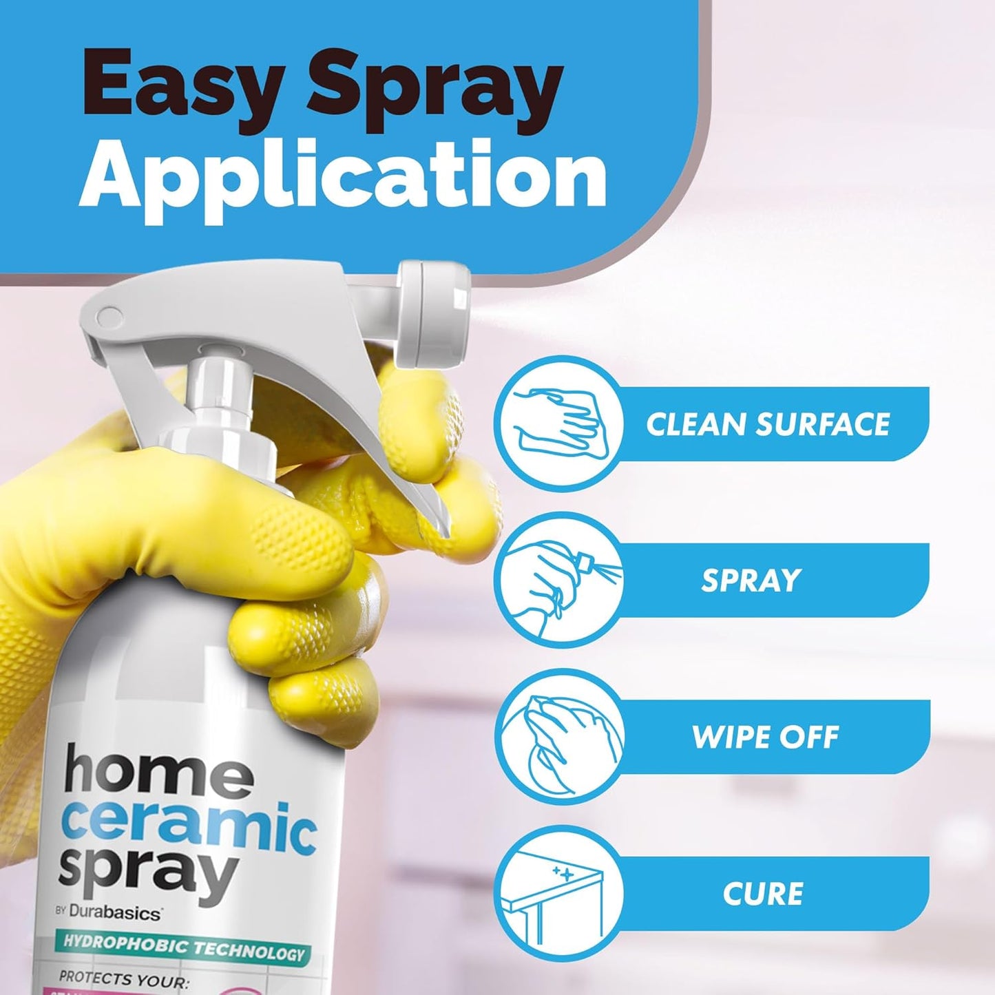 [12 Oz] Home Ceramic Coating Spray Kit - Shine, Seal & Protect Kitchen & Bath Surfaces - High Shine - Repels Stains & Grime Effortlessly - Use on Stainless Steel, Sinks, Countertops, Glass & More