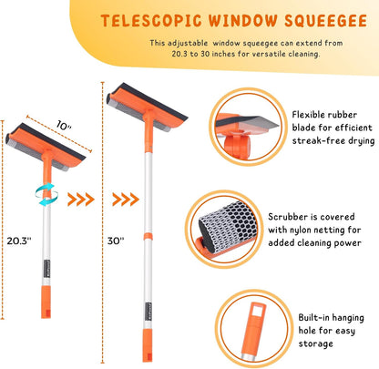 Shower Squeegee for Glass Door, 10'' Rubber Water Wiper for Bathroom Tile and Mirror, Clear Plastic Window Cleaner Tool, 2 Pack