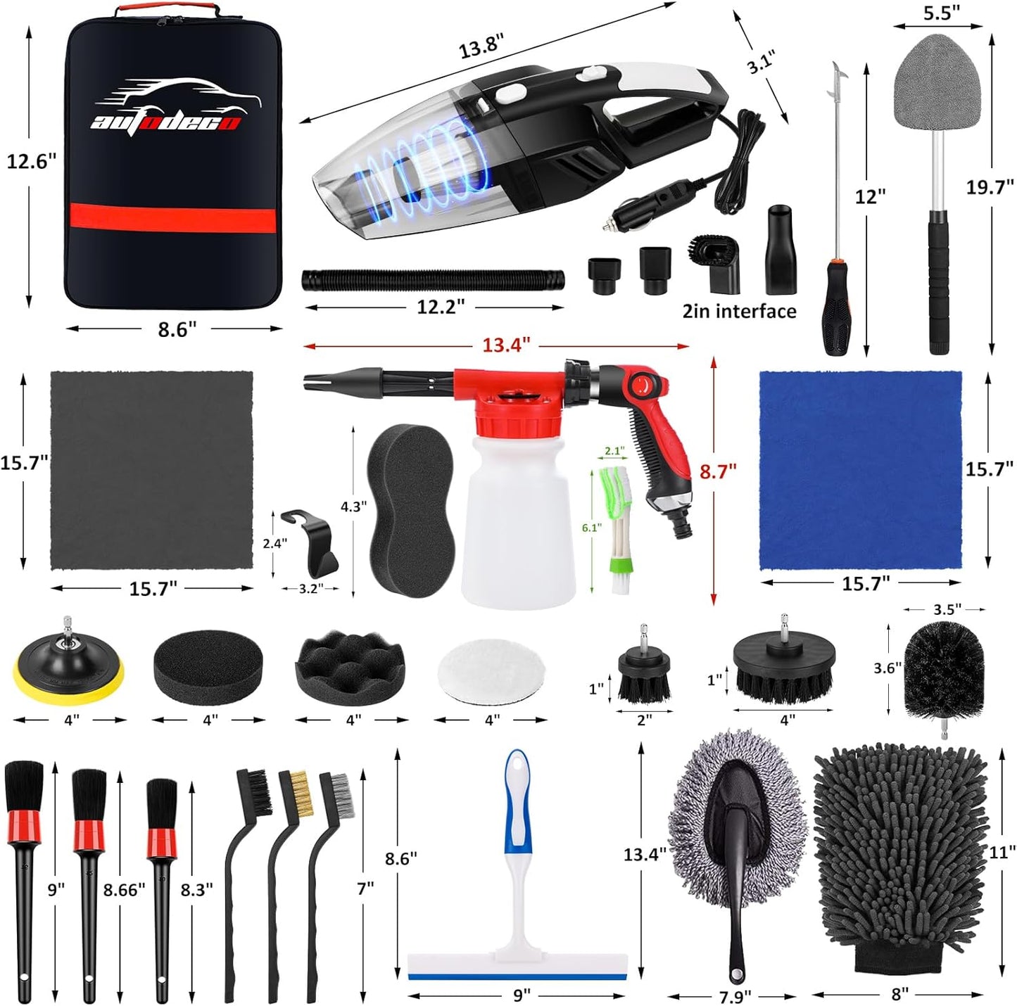 42Pcs Car Wash Detailing Kit Cleaning Set with Foam Gun Sprayer, Long-Handle Brush, Collapsible Bucket, Large Wash Mitt, Towels, Complete Interior & Exterior Car Washing Supply Set (Blue)