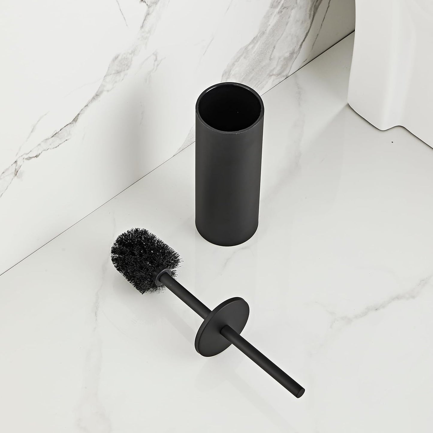 Brushed Gold Toilet Brush and Holder Set - Stainless Steel Toilet Bowl Scrubber with Replaceable Head & Splash Guard