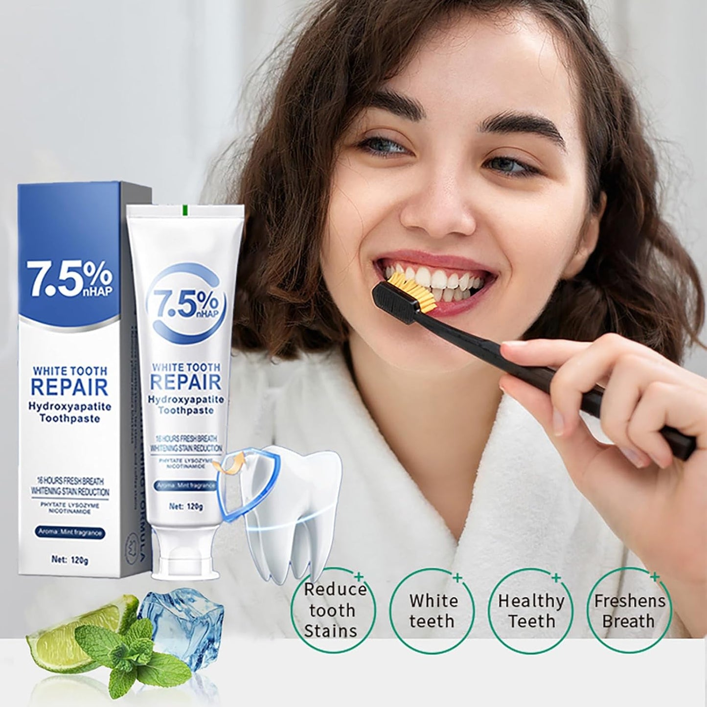 Hydroxyapatite Toothpaste Enamel Protection and Tooth Strengthening Repair Fluoride-Free for Reduce Tooth Sensitivity White Teeth Mint Fragrance Fresh BreathGentle and Effective Formula