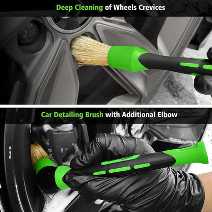 YeewayVeh 8PCS Ultimate Wheel and Tire Brush Kit | 2-Size 360° Bendable Rim Brushes, Boar Hair Detailing Brush, Tire Shine Applicators & Microfiber Towel | Complete Scratch-Free Cleaning & Shining Set