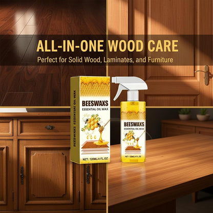 Beeswax Wood Polish Spray, Bees Wax Furniture Polish and Cleaner with Sponge & Towel, Wood Cleaner for Floors, Cabinets, Tables, Doors, Laminate and Finished Wood Surfaces, Citrus Scent, 120ML