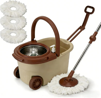 360° Spin Mop and Bucket System with Wringer - 61" Stainless Steel Handle & 3 Microfiber Refills, Self-Cleaning Floor Mop for Tile, Hardwood, Laminate Floors (Black red)
