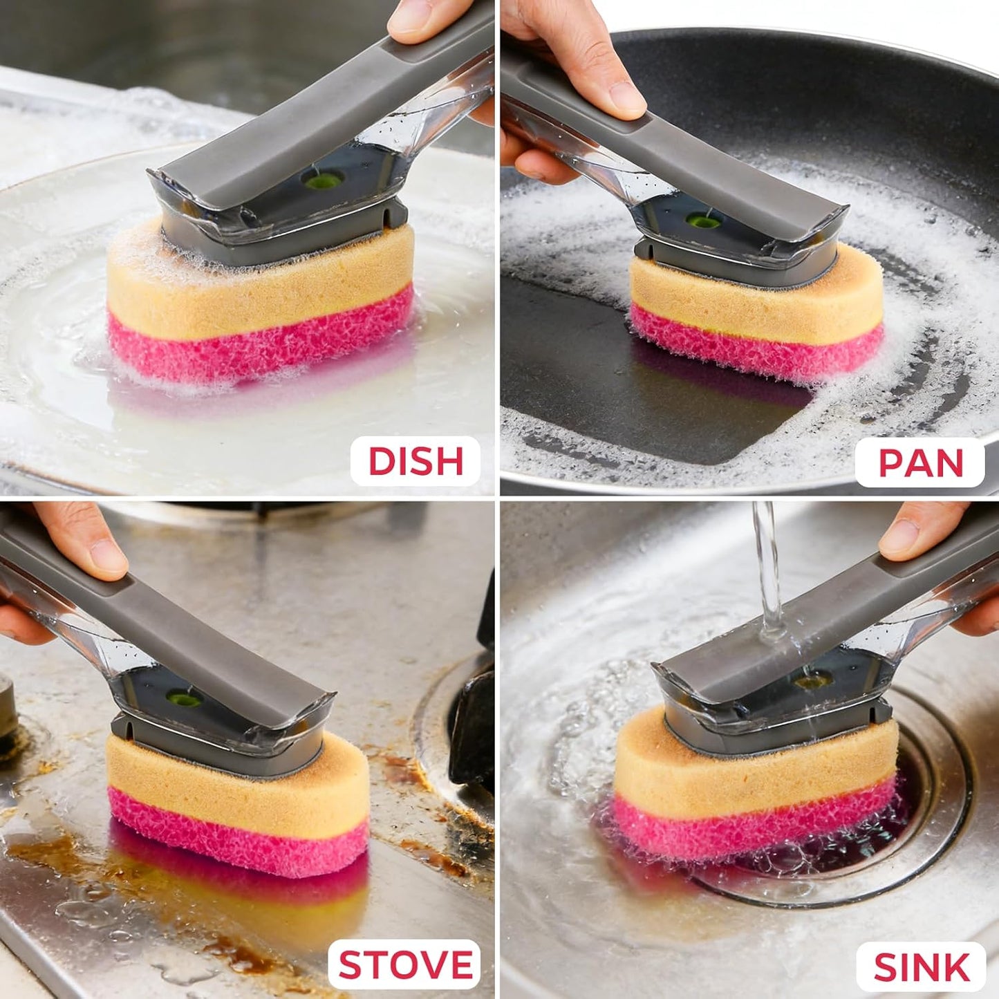 Sponge Dishwand Brush Refills for Scotch-Brite Dishwand - 10 Pack Dish Soap Non-Scratch Brush Refills for Nonstick Pots and Pans, Glass & Tubs (Pink)