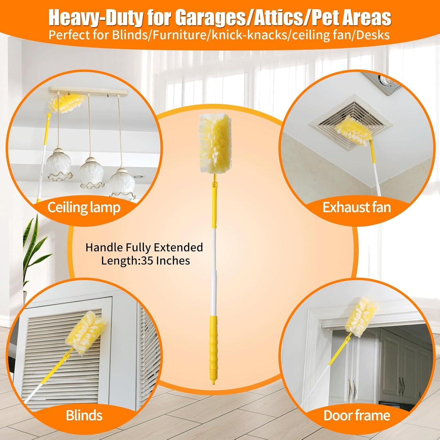 40 Count 360° Heavy Duty Duster Refills Compatible with Swiffer,Large Size-Extra Thick Disposable Electrostatic Duster Refill with 1 Retractable Handle(35-inch Length Fully expanded)