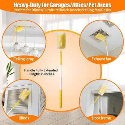 40 Count 360° Heavy Duty Duster Refills Compatible with Swiffer,Large Size-Extra Thick Disposable Electrostatic Duster Refill with 1 Retractable Handle(35-inch Length Fully expanded)