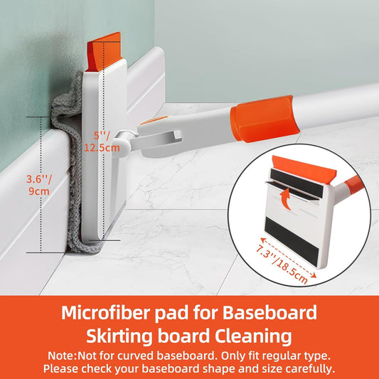 Baseboard Cleaner Tool with Handle, Extendable Long Handle Baseboard Floor Cleaning Tool Duster with Reusable Pads for Floorboard