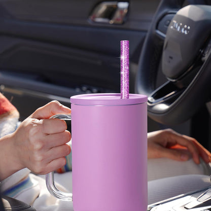 NiHome 12-Pack Glitter Replacement Straws for Stanley Tumbler 40OZ & 2 Cleaning Brushes Set, 12" Length BPA-Free Durable PETG Material for Various Beverages & Cups, Adds Sparkle to Your Drinks (Clear)