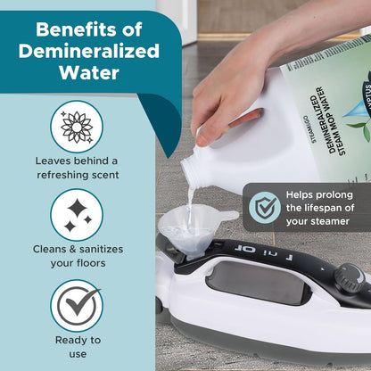 Steam & Go - Demineralized Water for Steam Cleaner, PVC-Free Floor Cleaner Liquid Compatible with Any Steam Mop, Ready-to-Use Multisurface Cleaner, Scented Mop Solution, Eucalyptus Mint, 32 oz