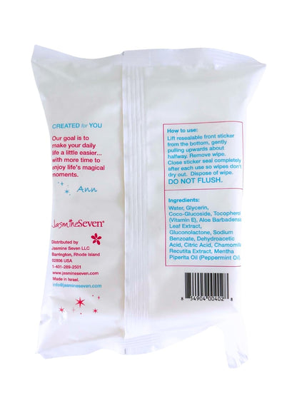 Jasmine Seven Fresh Feet Wipes - Peppermint - 45 Count Resealable Canister (Natural Foot and Body Wet Wipes)
