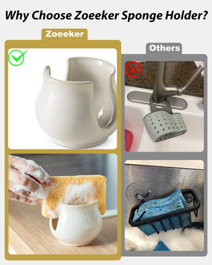 Zoeeker Sponge Holder for Kitchen Sink, Ceramic Dish Sponge Dish Rack Scrubby Caddy Kitchen Organizer Cute Sink Caddy Organizer, Farmhouse Decor, Speckled Glaze