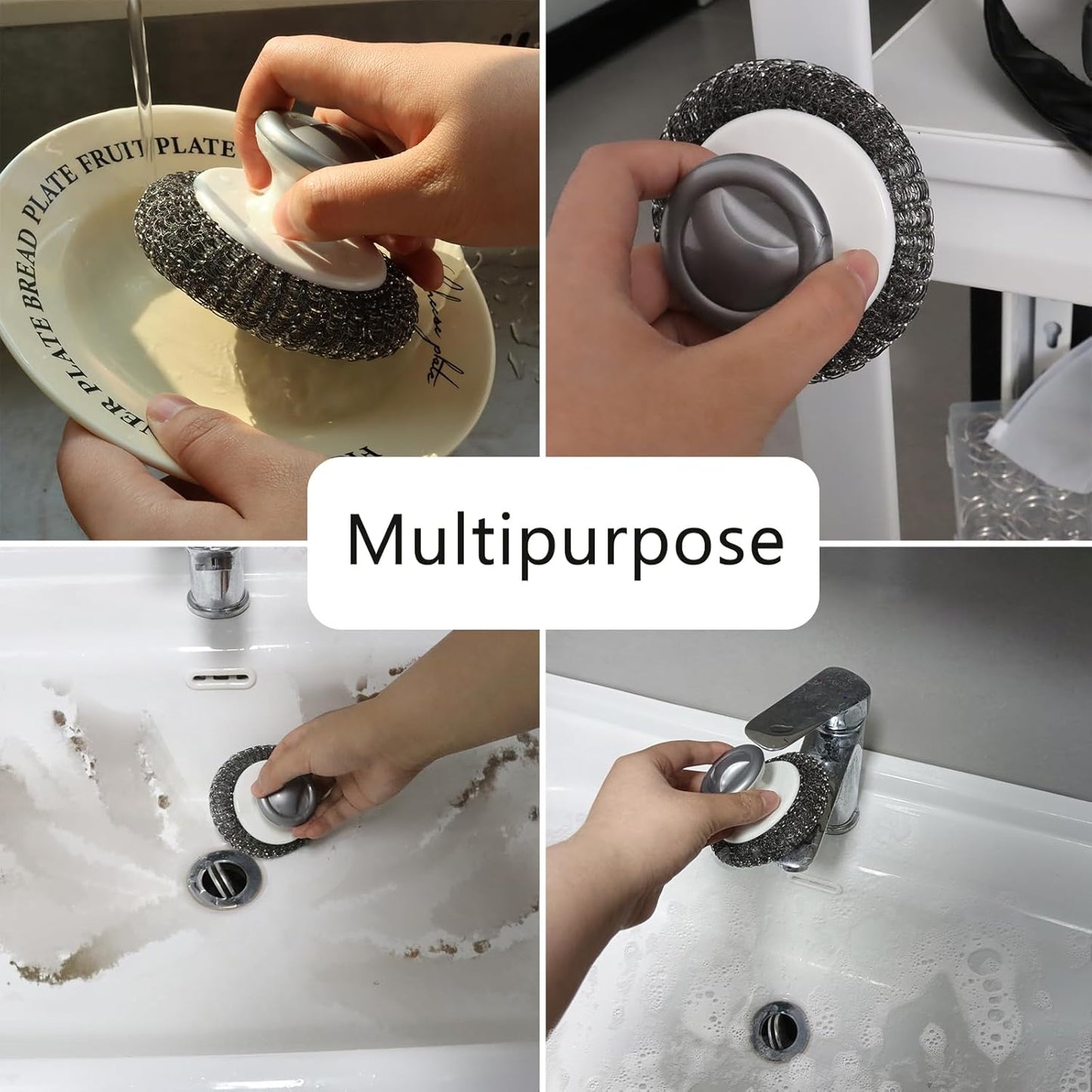 2 Pack Stainless Steel Wool Scrubber, Scrubbing Scouring Pad, Steel Wool Scrubber for Kitchens, Bathroom and Kitchen Pots, Pans, Sink(Grey)