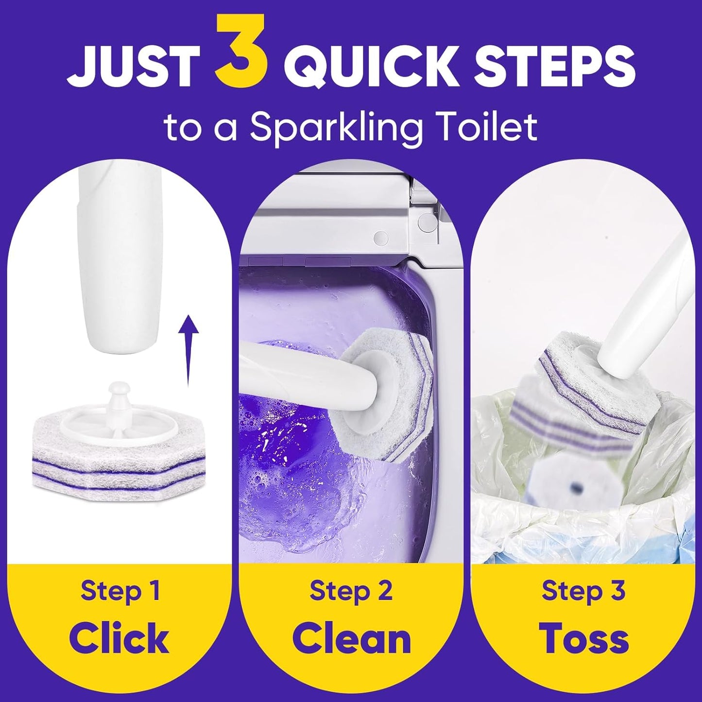 30Ct Aromative Toilet Brush Refills, Toilet Bowl Cleaner Refills, Double-Layer Cleaning Pads Added, Disposable Refill Heads for Toilet Bowl Cleaner Wands，Lemon, Blue Ocean, Lavender （Patented）