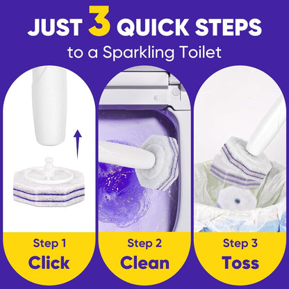 30Ct Aromative Toilet Brush Refills, Toilet Bowl Cleaner Refills, Double-Layer Cleaning Pads Added, Disposable Refill Heads for Toilet Bowl Cleaner Wands，Lemon, Blue Ocean, Lavender （Patented）