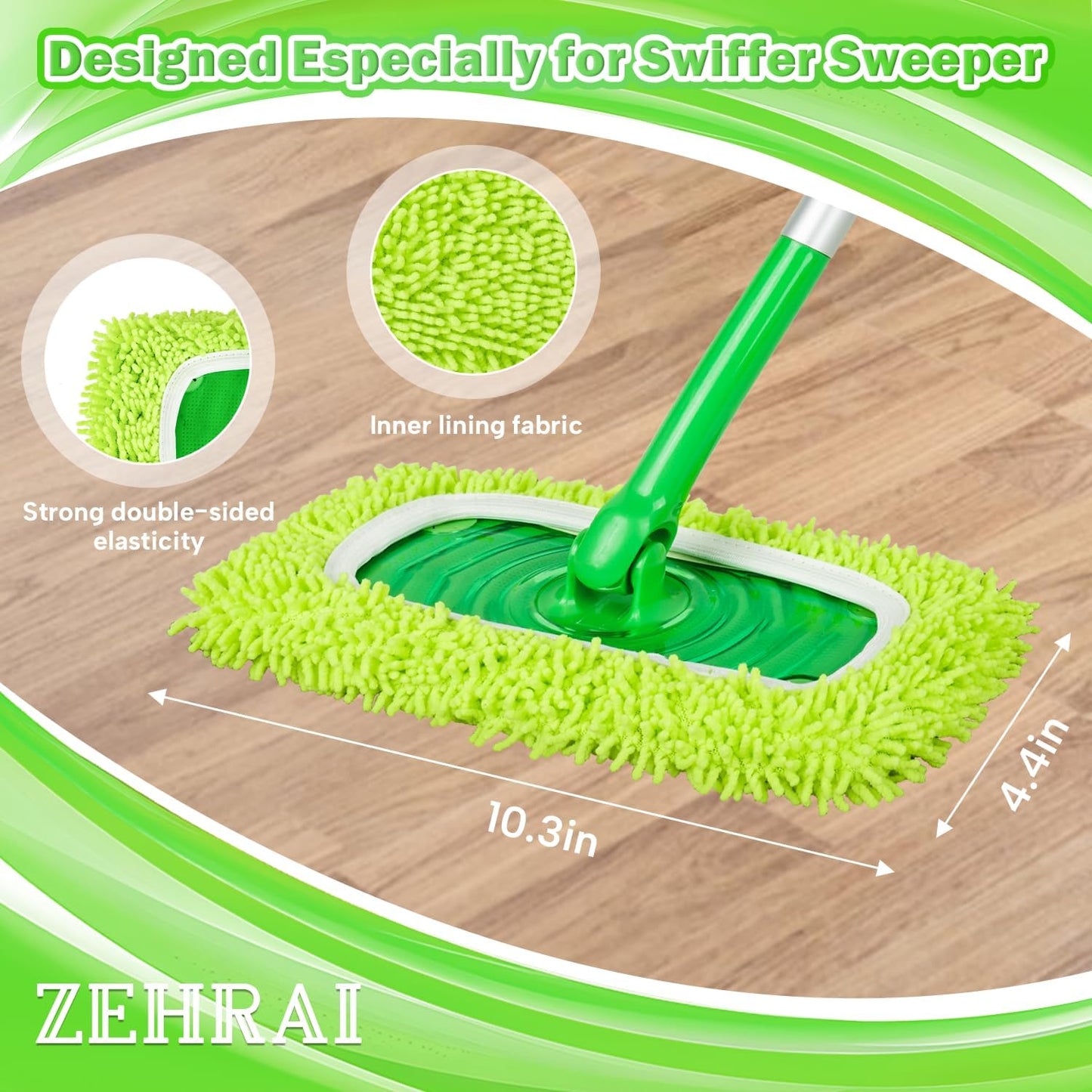 Reusable Microfiber Mop Pads for Swiffer Sweeper Mop — 6 Pack Washable & Reusable Wet & Dry Floor Cleaning Pads — Compatible Replacement Mop Refills for Hardwood, Tile & Multi-Surface Floors