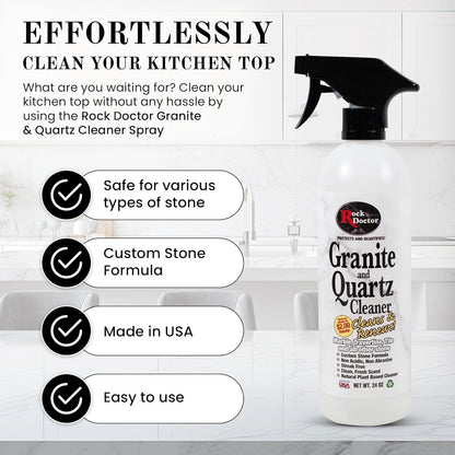 Rock Doctor Granite & Quartz Cleaner Spray 24 oz. bottle, Tile Cleaner, Marble Cleaner, Kitchen Countertop Cleaner, Streak-Free Shine Pack of 2