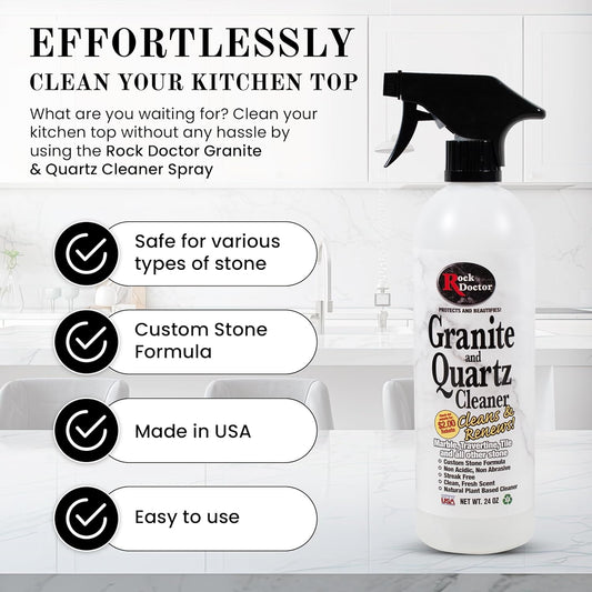 Rock Doctor Granite & Quartz Cleaner Spray 24 oz. bottle, Tile Cleaner, Marble Cleaner, Kitchen Countertop Cleaner, Streak-Free Shine Pack of 2