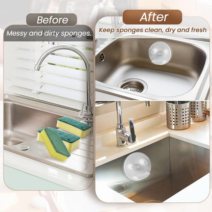 Semcide Sponge Holder, Stainless Steel Sink Caddy w/Suction Cup Installation, Sponge Organizer for Kitchen/Bathroom Sink, Self Draining, Dishwasher Safe for Holding Sponges, Silver(1-Pack)