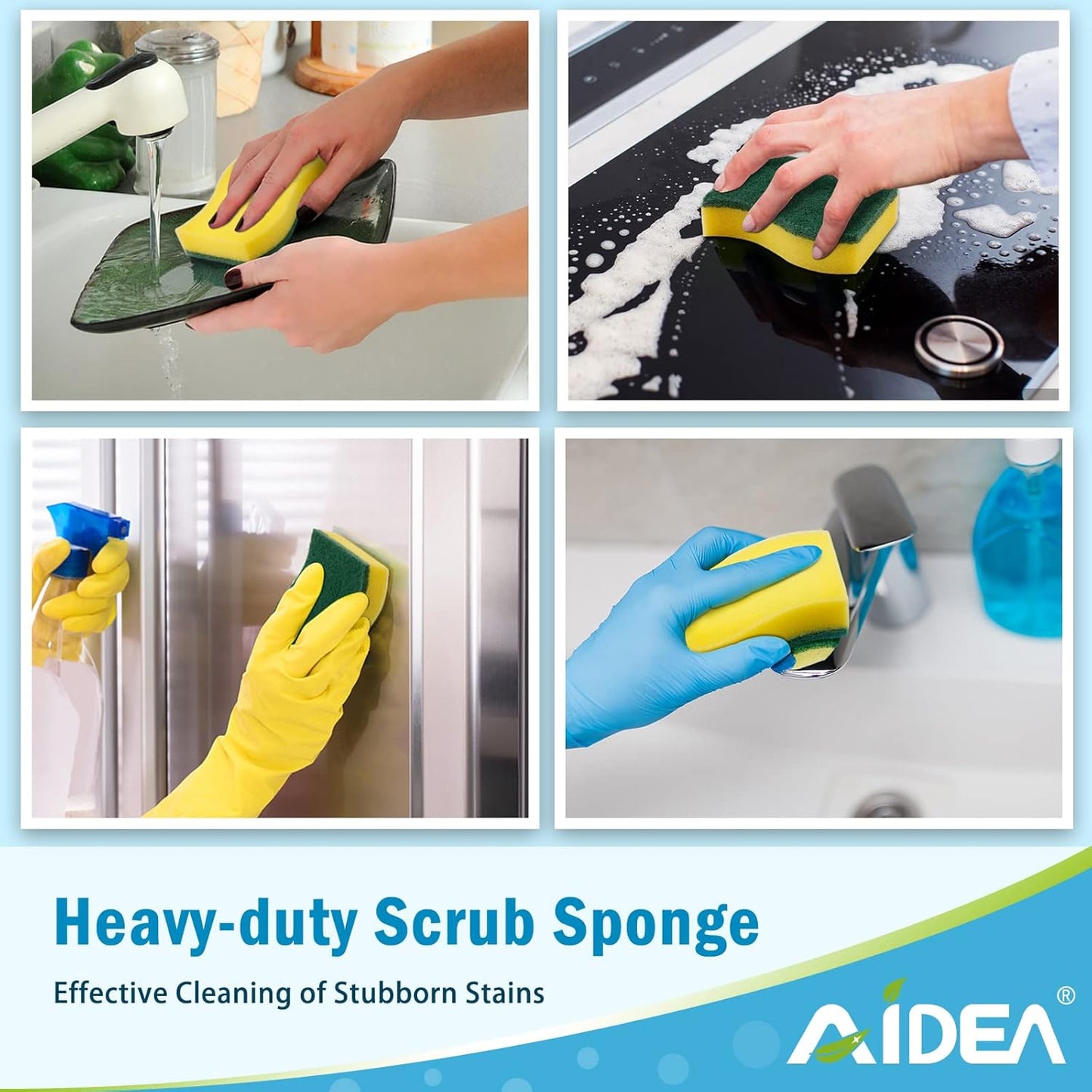 AIDEA Sponges Kitchen, XL Heavy Duty Dish Sponge, Cleaning Dish Scrubber Sponge for Home and Kitchen, Extra Large Cleaning Supplies for Pots, Pans, 24 Pack
