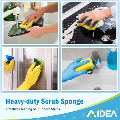 AIDEA Sponges Kitchen, XL Heavy Duty Dish Sponge, Cleaning Dish Scrubber Sponge for Home and Kitchen, Extra Large Cleaning Supplies for Pots, Pans, 24 Pack
