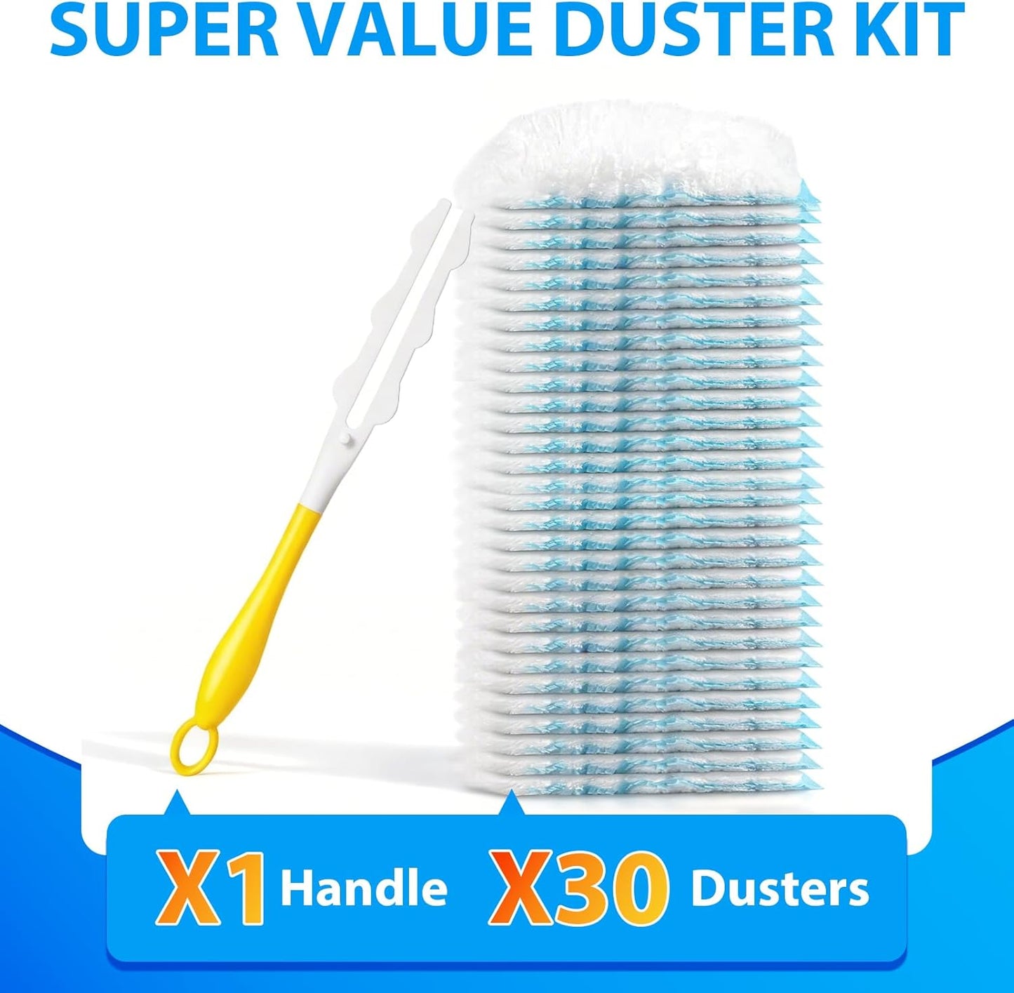 50 Count Larger Size Duster Refills for Swiffer Dusters with 1 Handle - Multi-Surface Feather and Microfiber Duster Disposable Alternative, Heavy Duty Cleaning Kit for Home, Furniture, Blinds and Vent