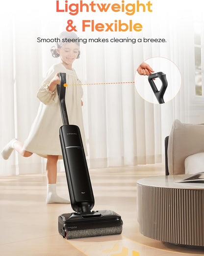DREAME Aero Pro Wet Dry Vacuum Mop, Ultra-Slim with Hot Self-Cleaning/Self-Drying, 0 Hair Tangle Great for Pet Owner, Powerful Wet Dry Vacuum with 60min Runtime, Pick-up & Mop at The Same Time