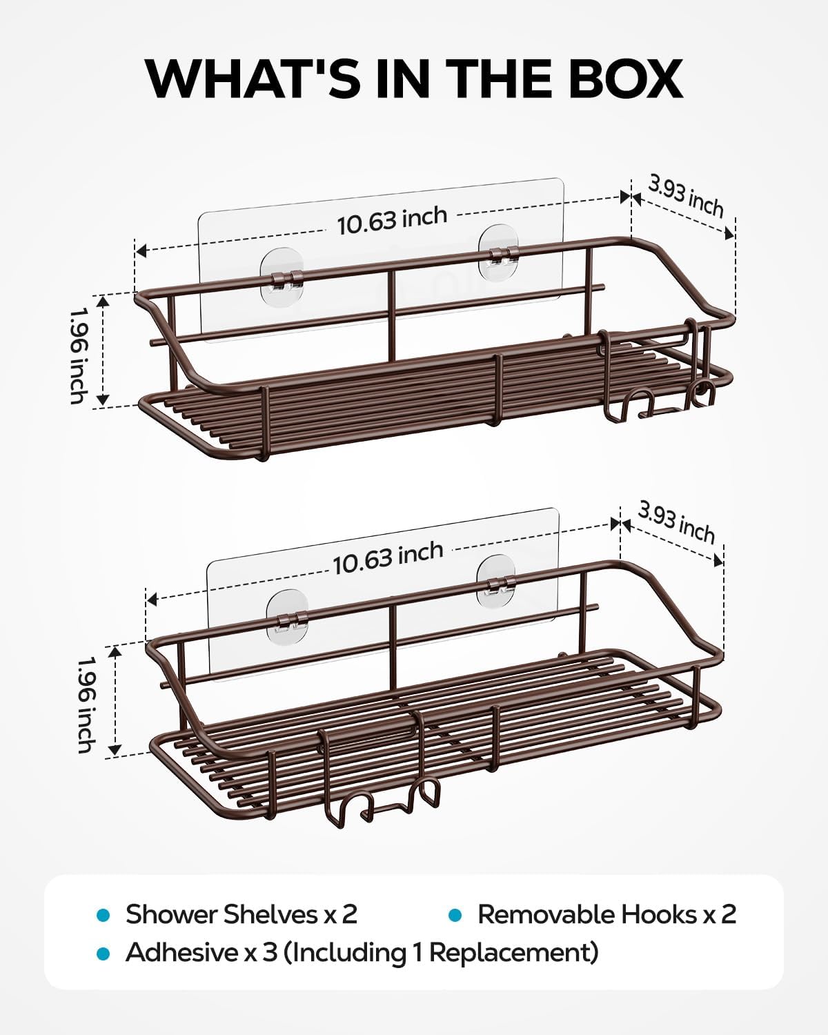 Nieifi Shower Caddy Shelf Storage Rack Adhesive Without Drilling Stainless Steel with Hooks for Washroom, Lavatory, Restroom, Toilet, Bathroom, Kitchen - 2 Pack