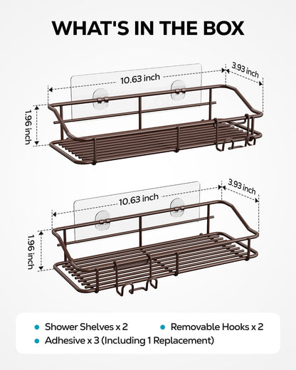 Nieifi Shower Caddy Shelf Storage Rack Adhesive Without Drilling Stainless Steel with Hooks for Washroom, Lavatory, Restroom, Toilet, Bathroom, Kitchen - 2 Pack