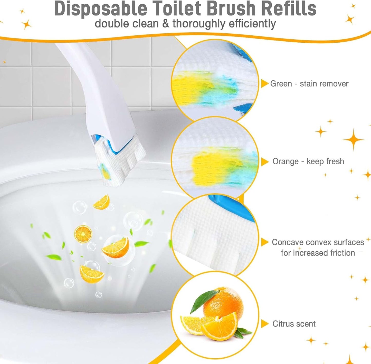 Toilet Cleaner Refill Pads Ocean Scent Enhanced Odor Control 48 Count Toilet Scrubber Refill Clean Stains Disposable Toilet Brush Refill for Toilet and Bathroom