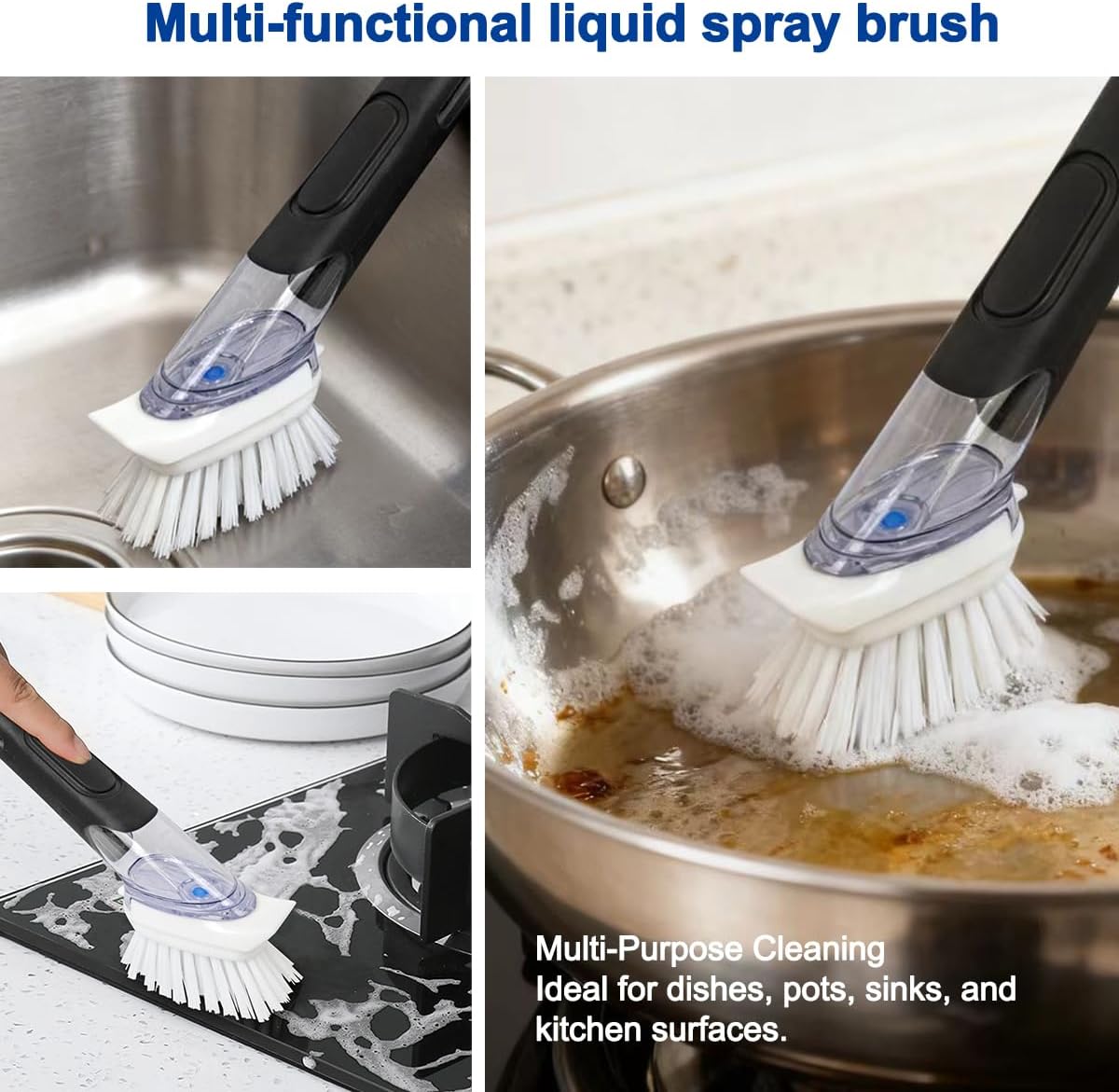 CELOX Dish Brush with Soap Dispenser, Heavy Duty Dish Brush for Cleaning Kitchen