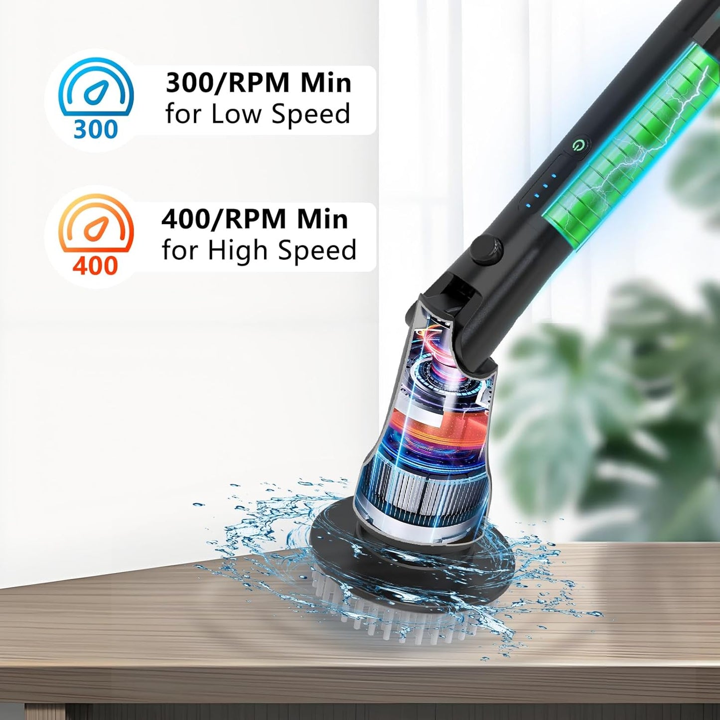Electric Spin Scrubber, Hillyfe Bathroom Scrubber Electric with 7 Replaceable Brush Heads, IPX7 Waterproof,300/400 RPM, 3 Adjustable Length,Scrubber Brush Electric for Bathtub Floor,White