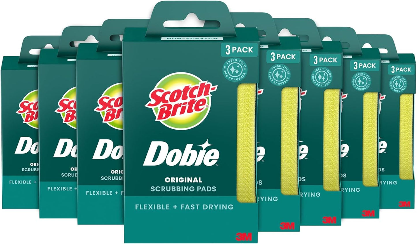 Scotch-Brite Dobie Non-Scratch All-Purpose Scrub Pads, 12 Total Pads (6 Packs of 2), Reusable Scouring Sponges for Kitchen & Bathroom, Safe on Non-Stick Cookware, Yellow