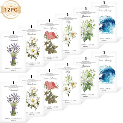 MYARO 12 Pack Fresh Linen Scented Sachets for Drawer, Closet & Car Air Freshener Bags | Odor Eliminator & Fabric Refresher | Crisp, Clean Home Fragrance Gift Set