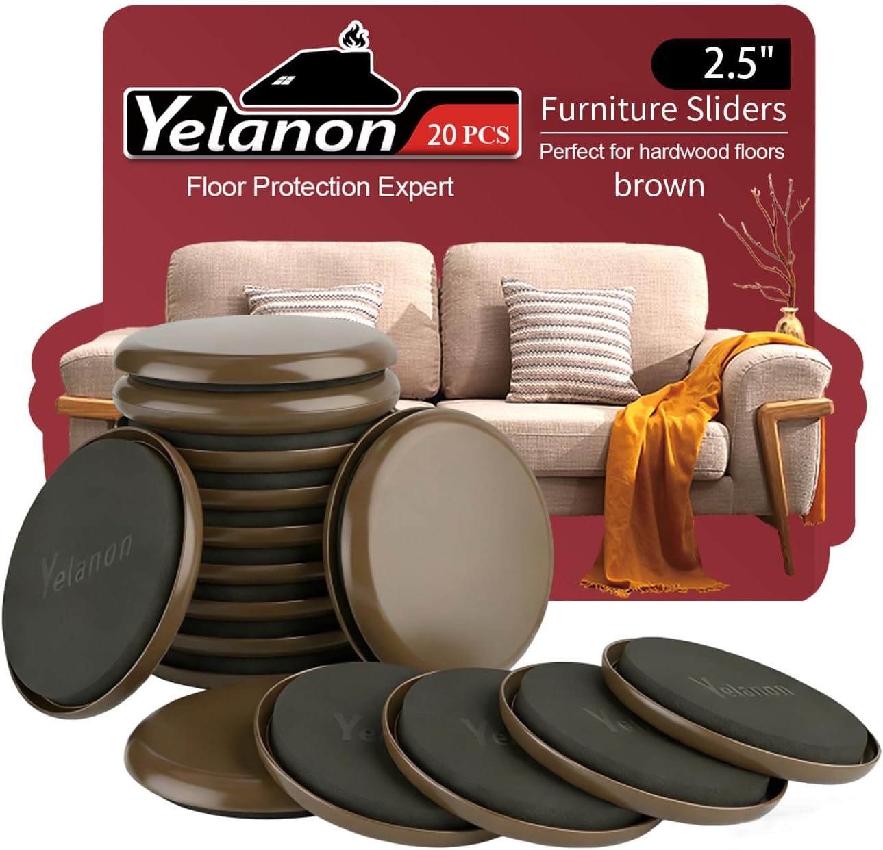 Yelanon Pro-Grade Furniture Sliders for Hardwood, Tile, Vinyl & Carpet – Heavy Duty Floor Protectors for Furniture – Essential Moving Tools for Cleaners, Offices, and Event Setup